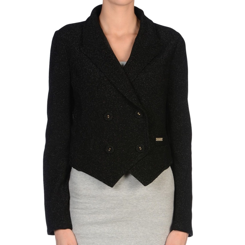 Classic Crop Collard Metallic Cotton Blazer